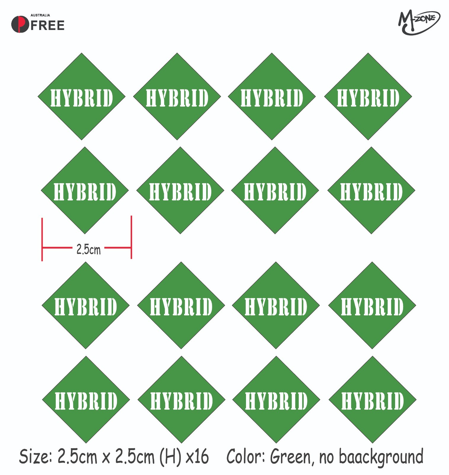 16x HYBRID VEHICLE NUMBER PLATE Stickers Decal 2.5cm Reflective Metallic Color G