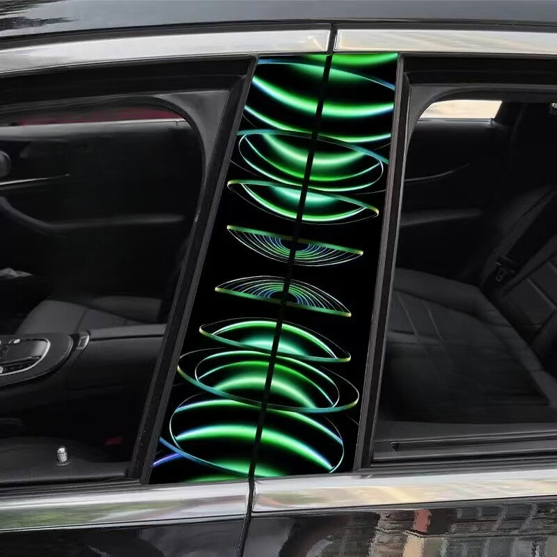 2pcs Colorful Light Wave Car Center Pillar Sticker B-pillar Protective Film