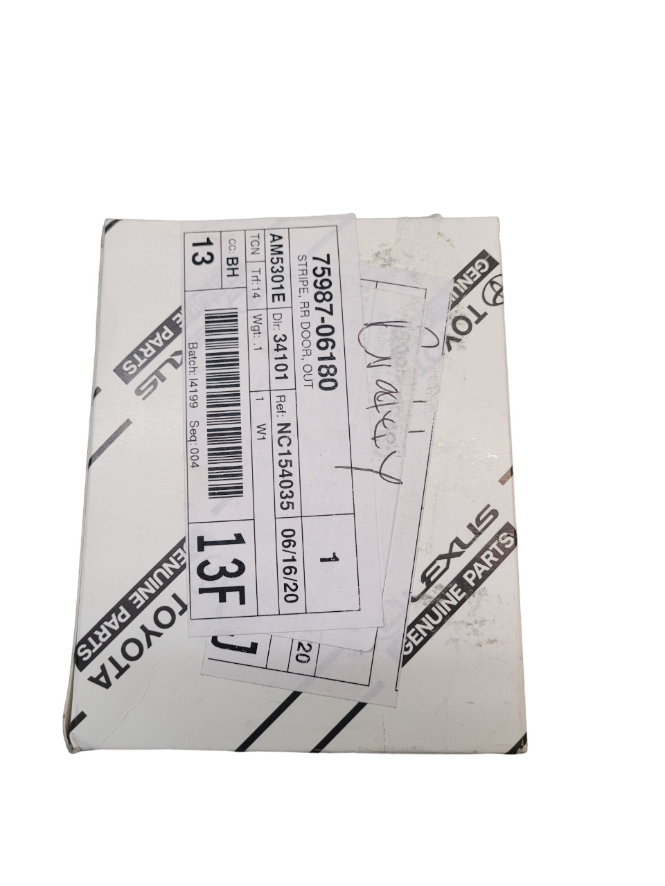 2018 TOYOTA CAMRY BLACK OUT TAPE P/N 75987-06180 UPPER RH REAR GENUINE OEM