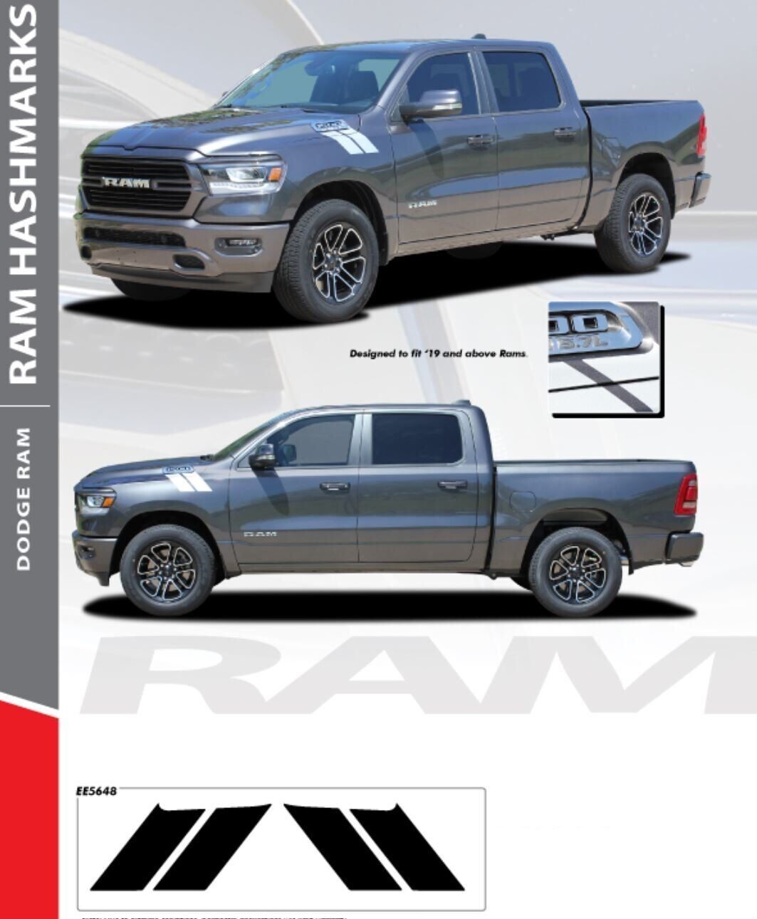 Fits 2019-2024 Dodge Ram Hash Mark Stripe Kit