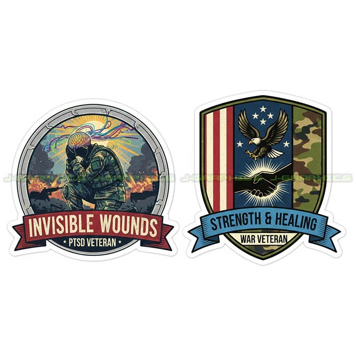 PTSD Veteran Vinyl Decal Sticker Awareness Suicide Prevention Military 2 pack D