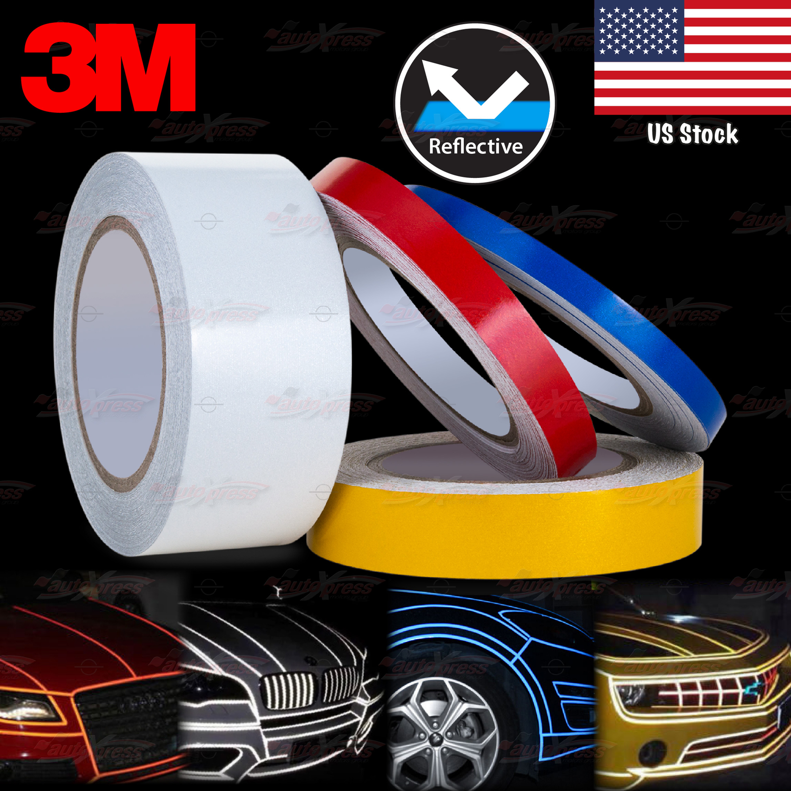 3/8″ 9/16″ 1″ 2″ REFLECTIVE Self Adhesive PinStripe Vinyl 3M Decal Tape Stickers
