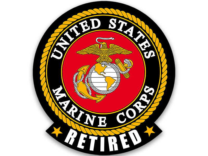 3 inch Round US Marines Logo w/ Tab RETIRED Sticker (car veteran ret) USMC Lic.