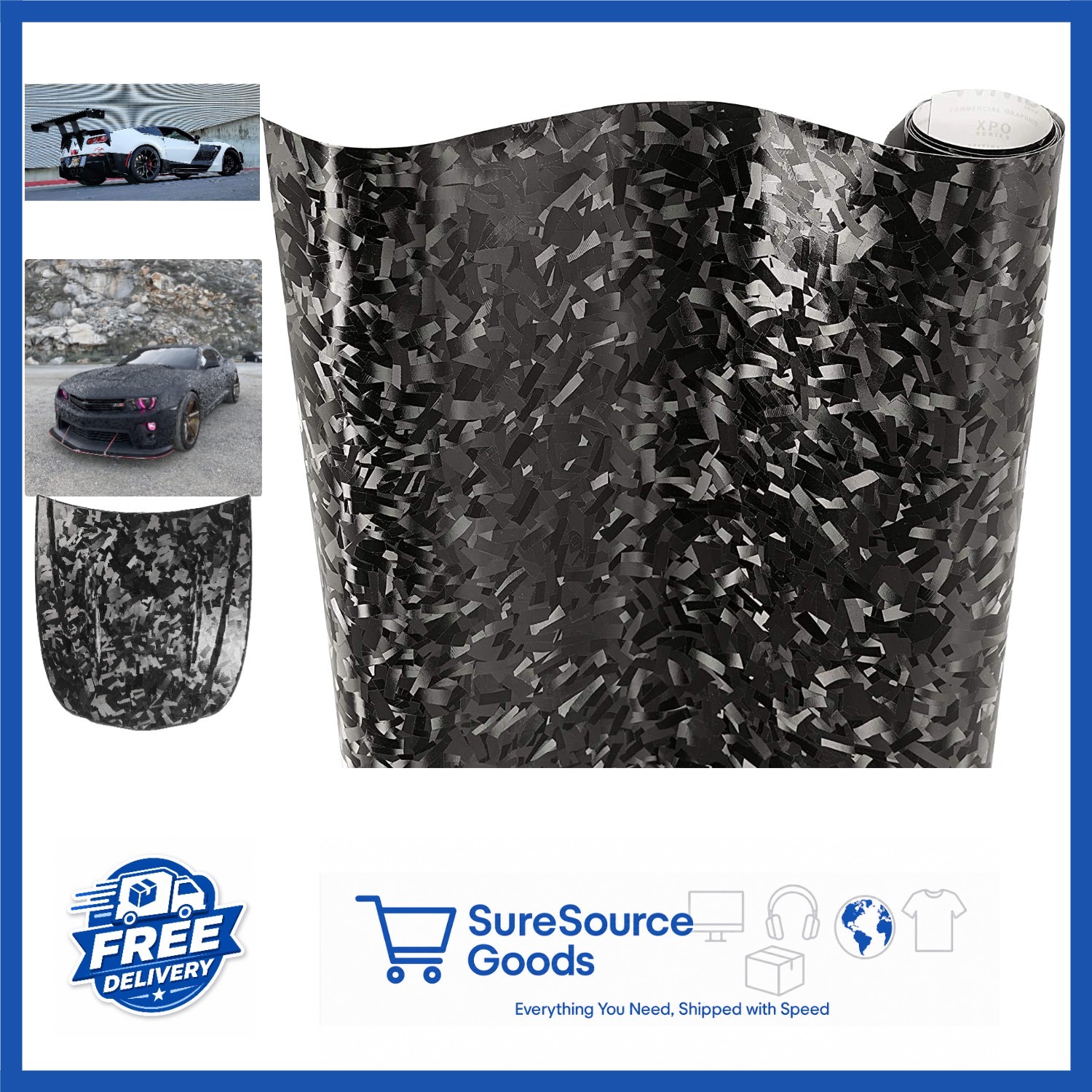 Black Carbon Fiber Vinyl Wrap Roll 1.49ft x 5ft Universal Fit for Vehicles