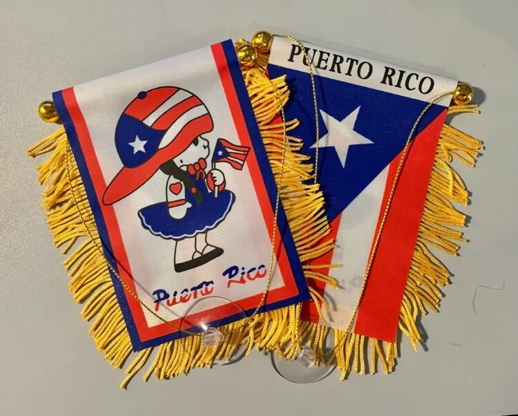 Puerto Rico Flag & Girl Mini Banner 4 x 6 Flag Car Window Hanger Rear View Rican