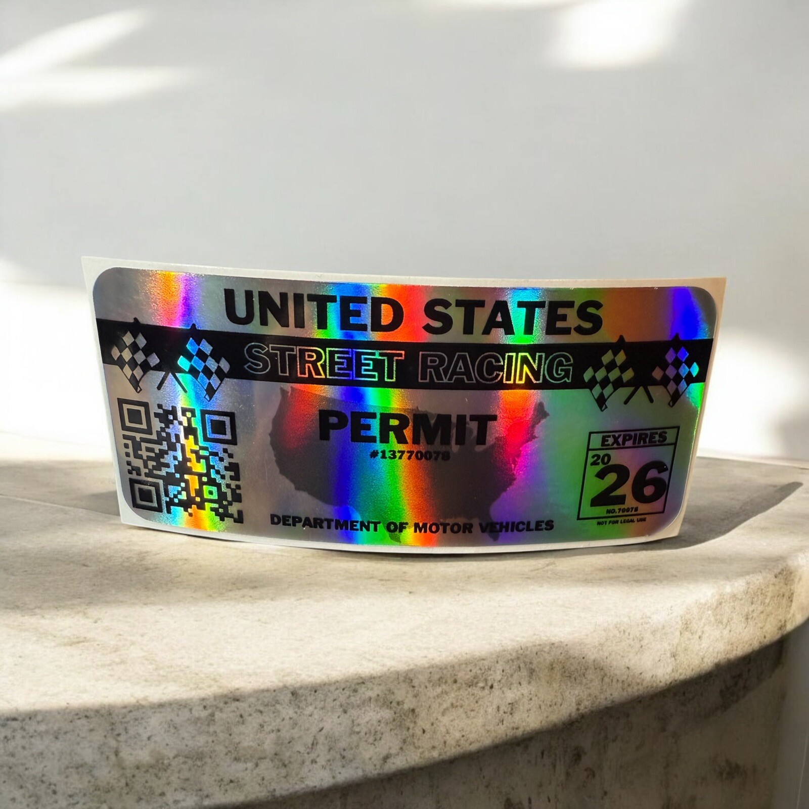 United States Street Racing Permit Car Vinyl Funny Holographic Decal
