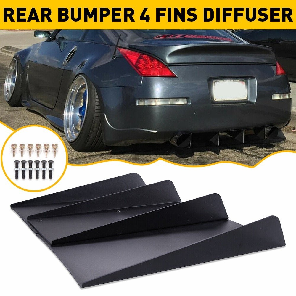 Rear Diffuser 4 Fins Bumper Splitter Chin Spoiler Lower Lip Universal Car H