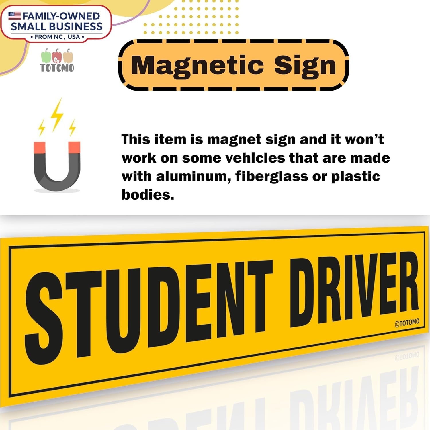 Reflective Student Driver Sign – 12″x3″ Magnetic Safety Bumper Sticker 2-Pack