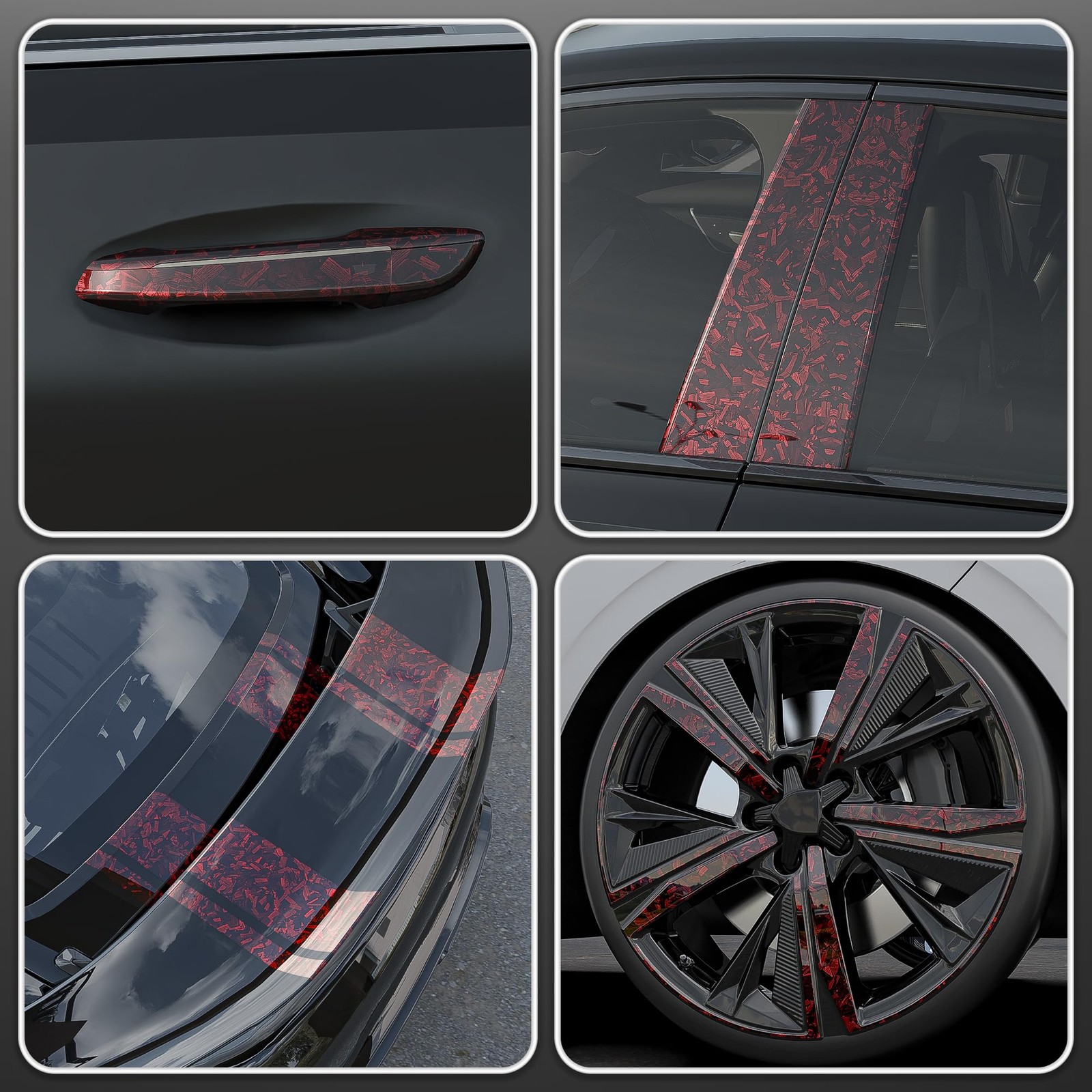 Glossy Forged Carbon Fiber Vinyl Wrap Tape 2X30ft Red Chrome Delete DIY Auto