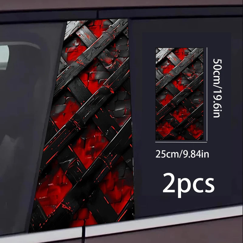 2 Pieces B-pillar Car Stickers Red Black Web Protective Film for All Vehicle