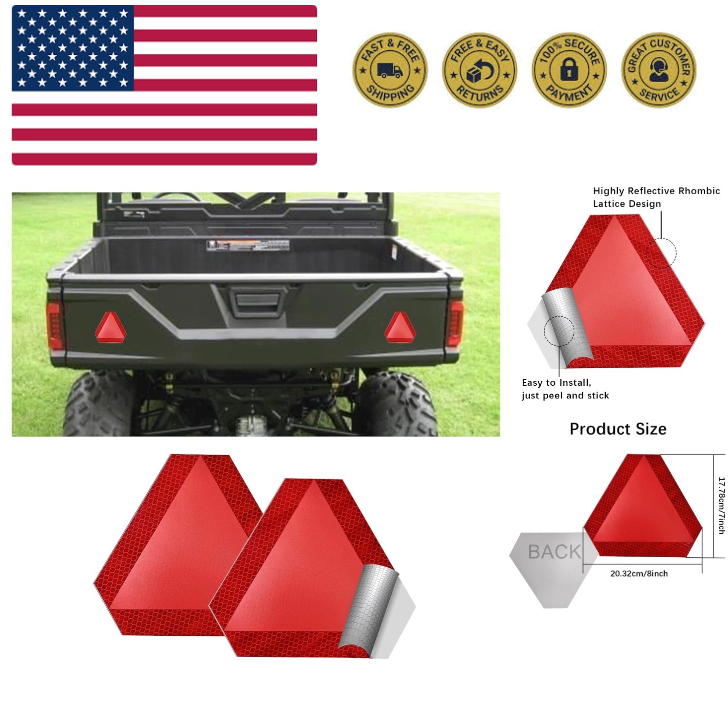 2PCS Slow Moving Vehicle Sign, Diamond Grade Reflective Sticker, 7″x8″ Car Sa…