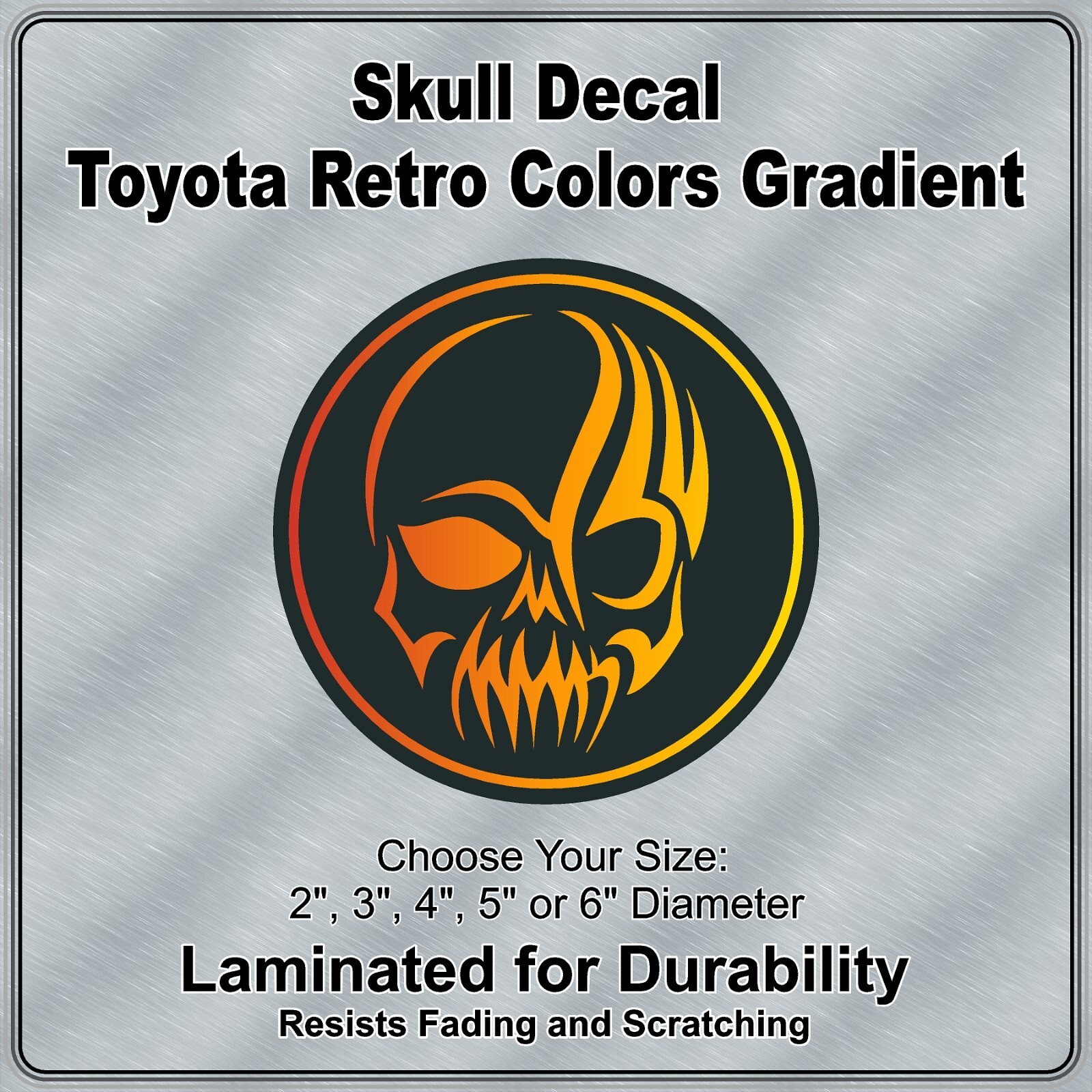 Toyota Skull Decal in Heritage Retro Gradient Colors Choose Size from 2″-6″