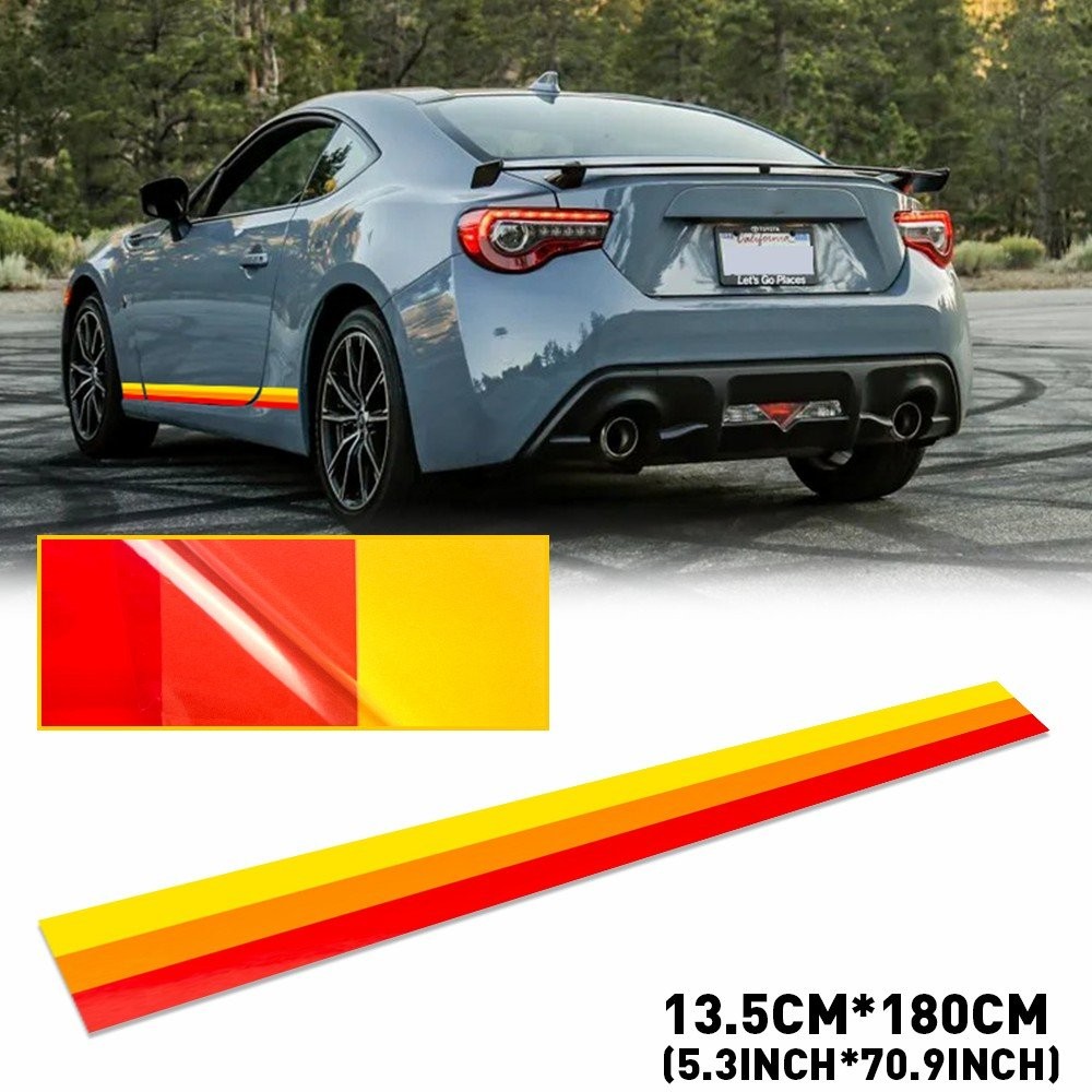 Tri-color Racing Hood Door Fender Skirt Side Stripes Decal Sticker for Sport EXD