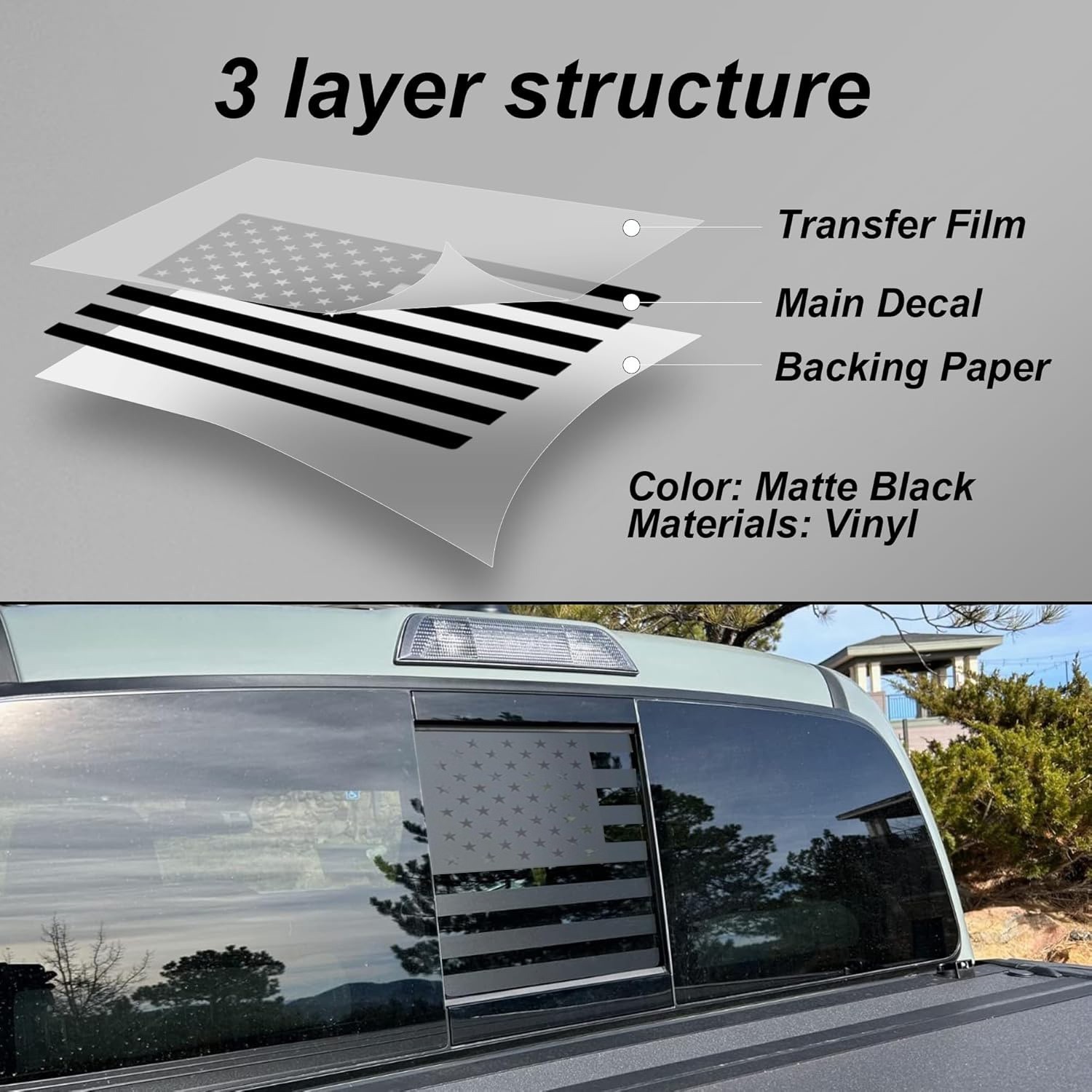 American Flag Rear Middle Vinyl Window Sticker Decal For Toyota Tacoma 2016-23