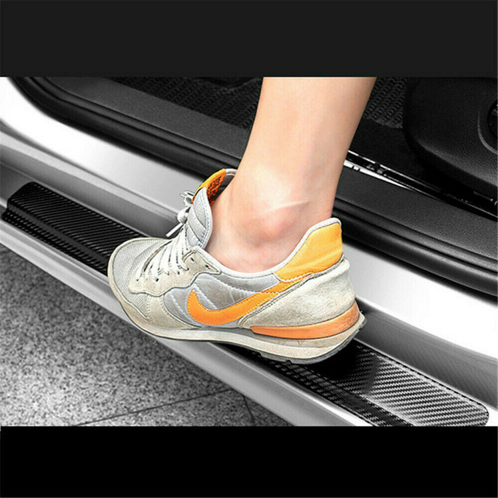 4pcs Carbon Fiber Car Door Plate Sill Scuff Cover Anti Scratch Sticker Protector