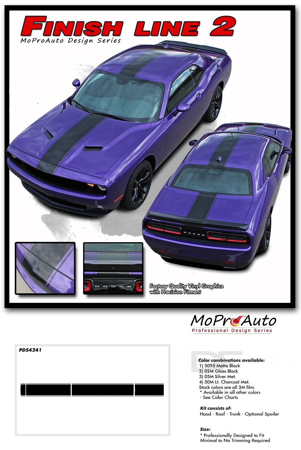 Challenger 2015-19 Center Rallye Racing Stripes Hood REDLINE Decal Vinyl Graphic