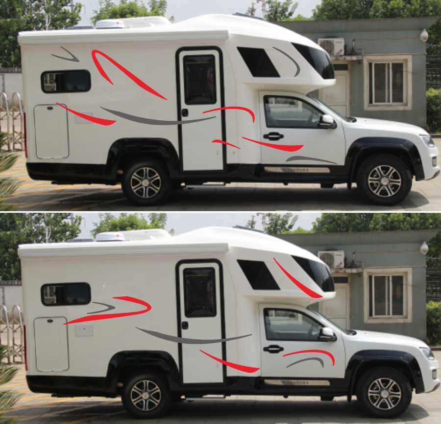 2PCS/SET Car Red+Grey Stripe Decal Stickers For Caravan Travel Camper Van RV BUS