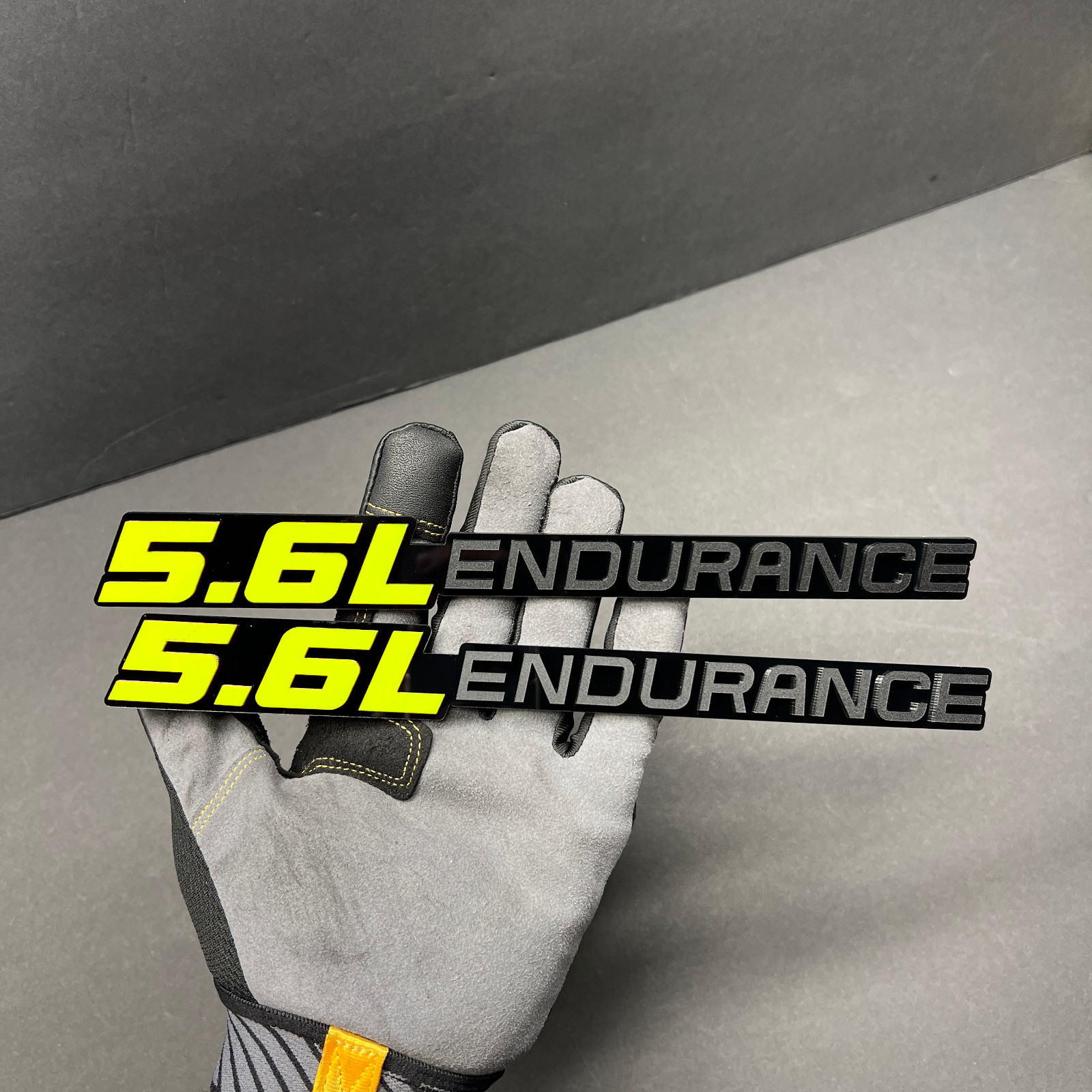 2PC 5.6L Endurance JDM V8 Engine Badges 3D Yellow/MBlack /Blk Car Fender Emblems