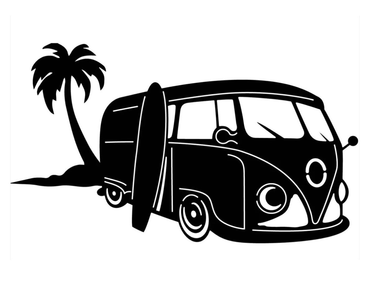 VW Kombi Bus Surfboard Palm Outdoor Vinyl Decal Car Truck Window Van Trailer