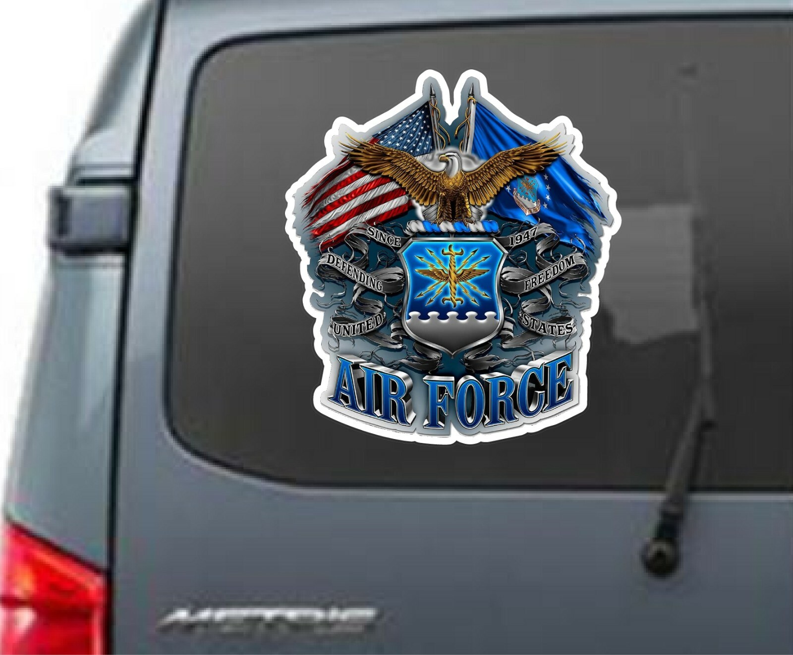 US AIR FORCE DUAL FLAG  Window Sticker 5″ H x 4″ W  LAMINATED 