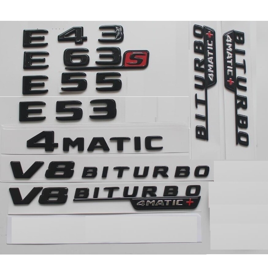 Gloss Black Emblems for Mercedes Benz E43 E53 E63 E63s AMG 4MATIC V8 BITURBO/