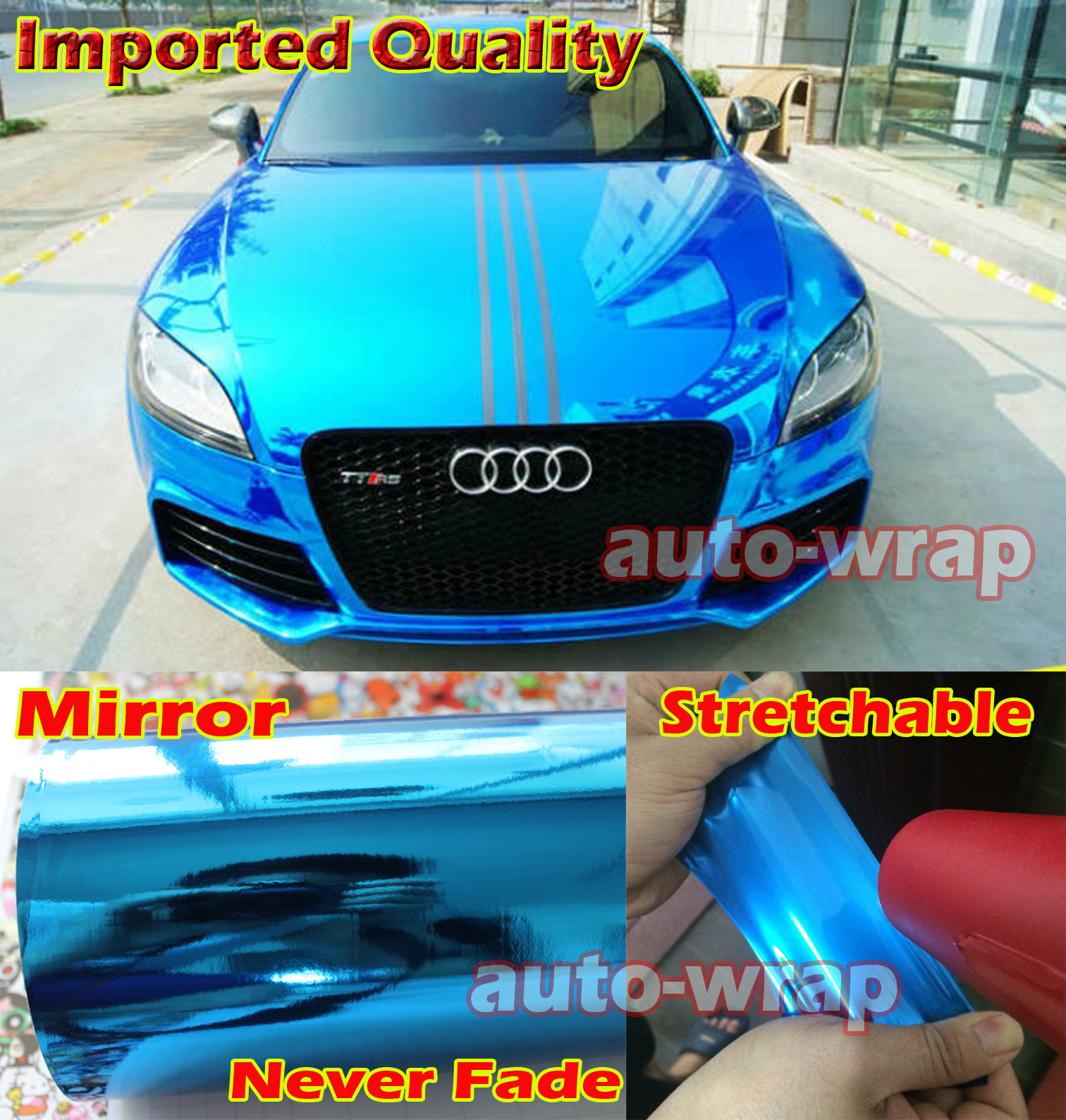 Car Glossy Mirror Chrome Vinyl Wrap Decal Film Sticker Strips Sheet Air Free AB