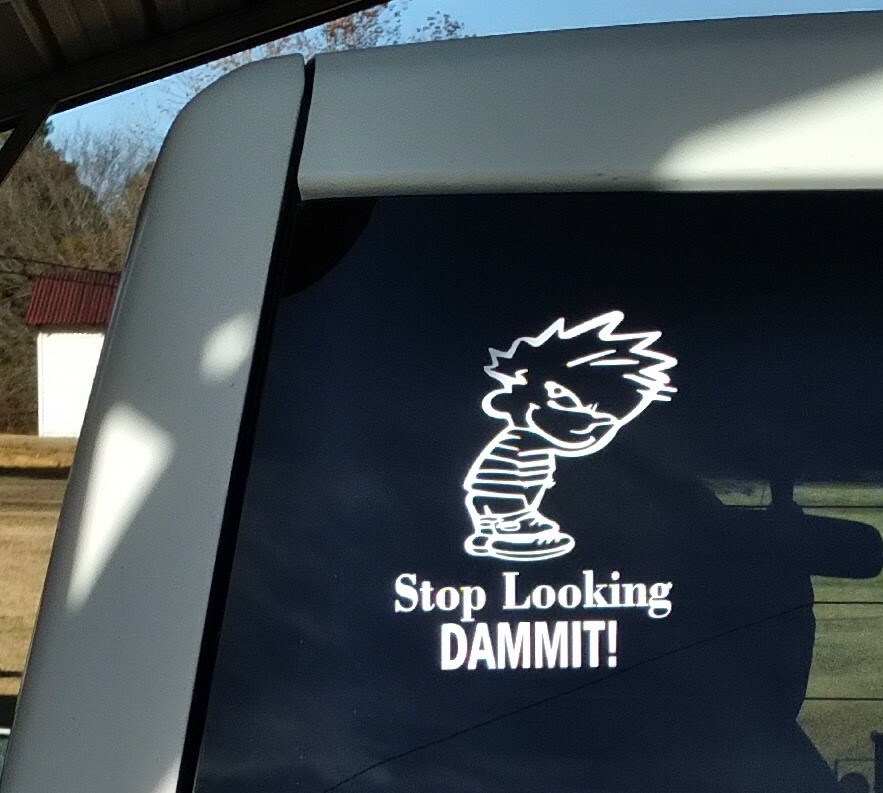 Boy trying to pee-Stop Looking Dammit car/window vinyl decal Sticker 4×5 Truck