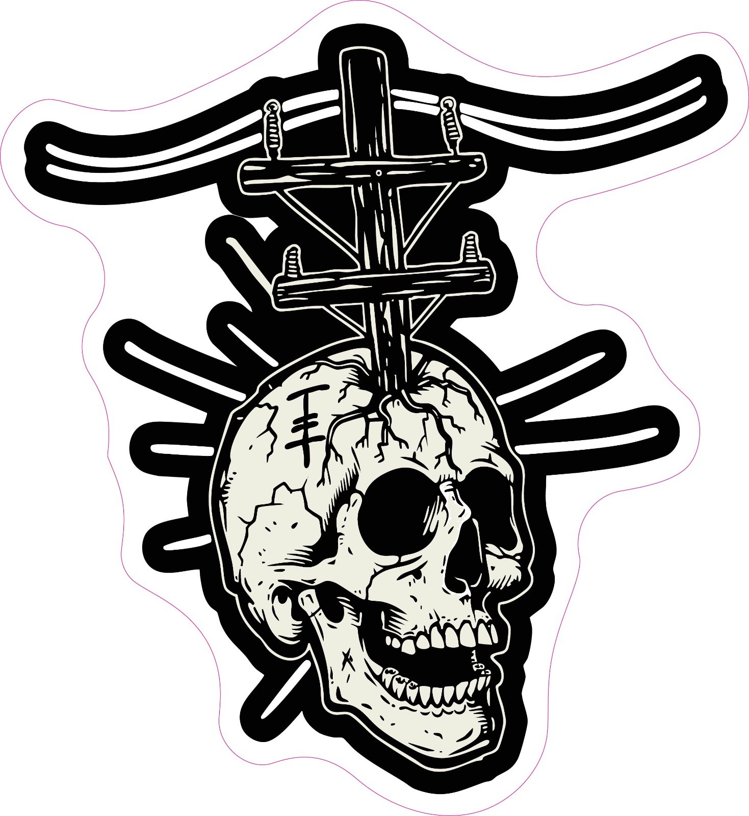Lineman Skull Pole Out Top Head Funny Hard Hat Vinyl Bumper Sticker Window Decal