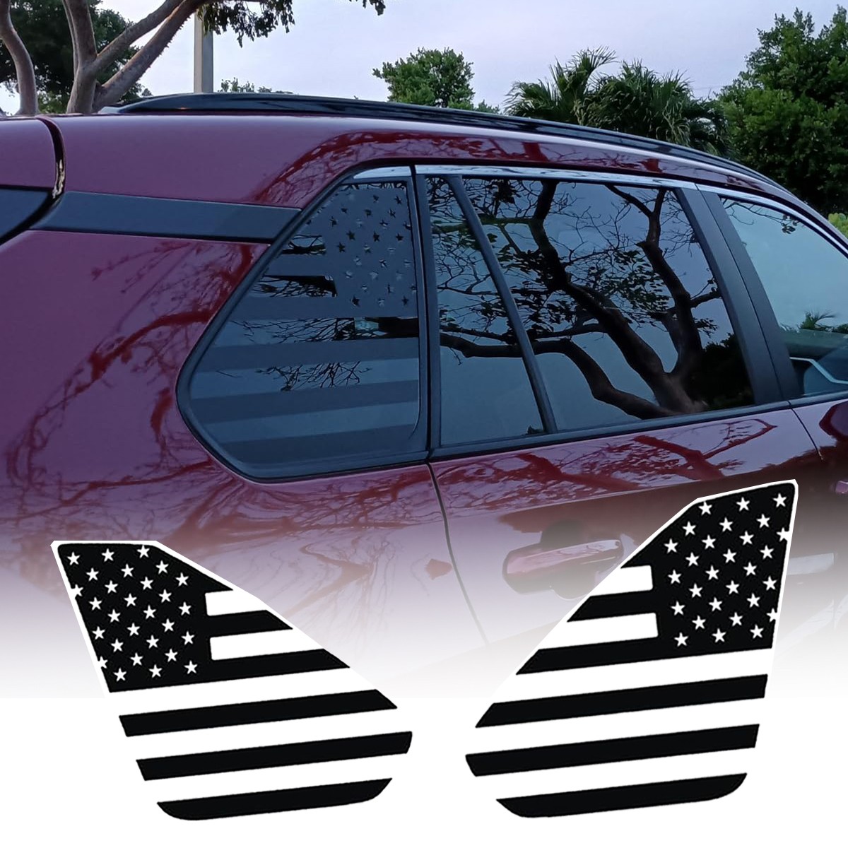 Custom For 2019-2025 Toyota Rav4 Rear Quarter Window American Flag Decal Sticker