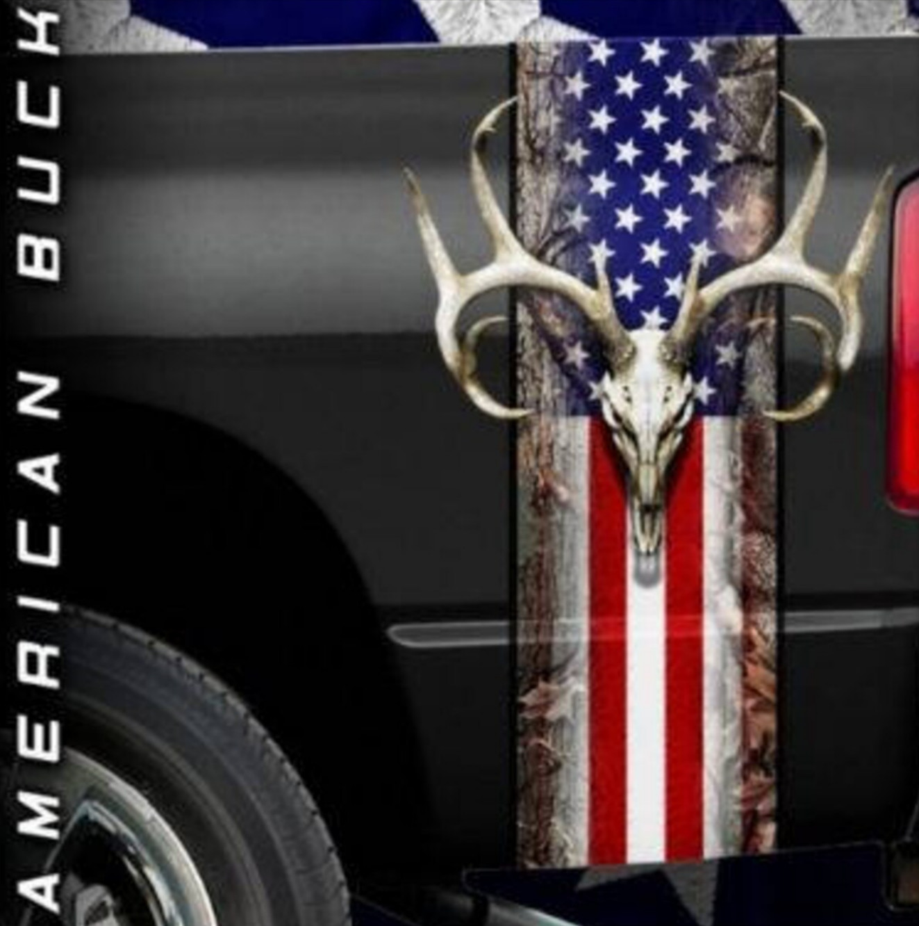American Flag Oak Camouflage Deer Skull Hunting Truck Bed Band Vinyl Graphic SET