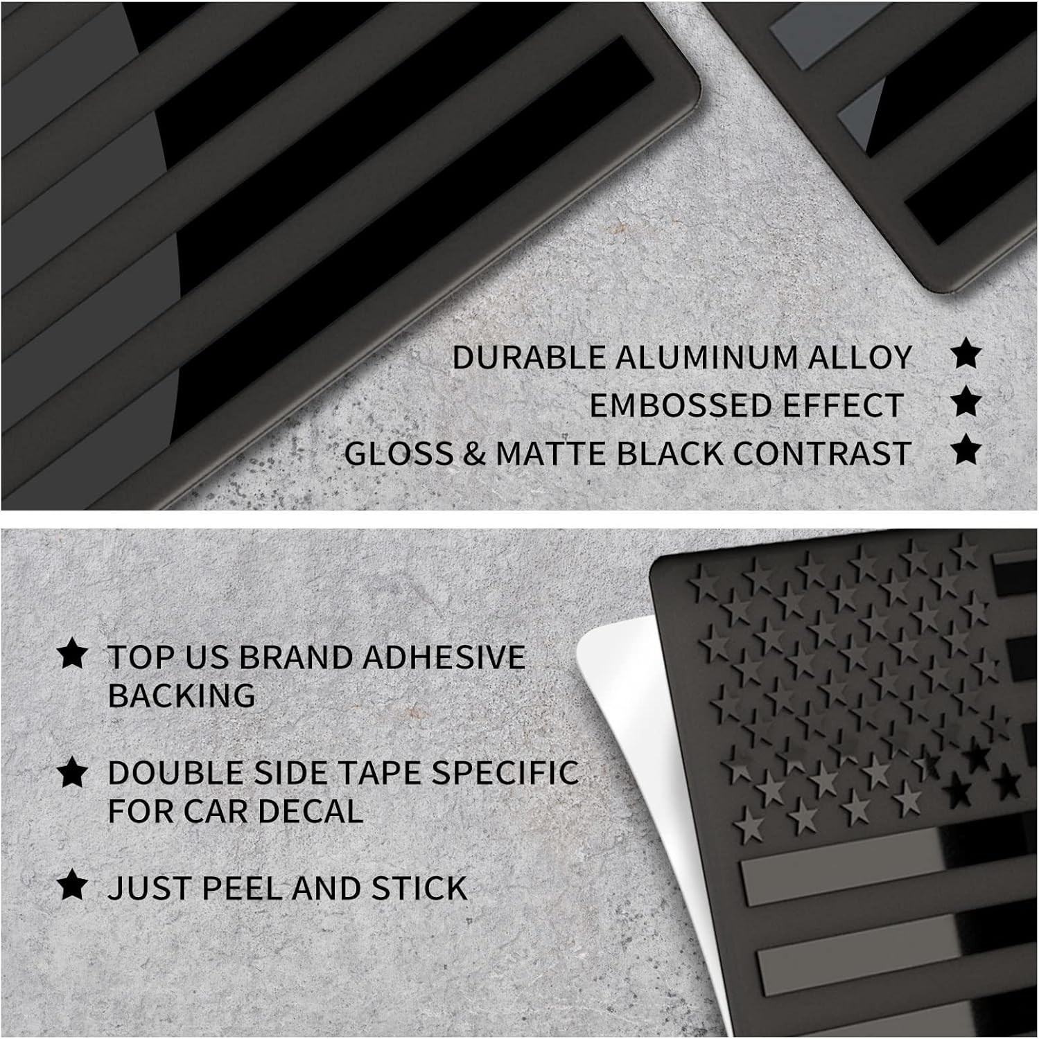 Embossed 3D Metal All Black American Flag Emblem Decal Stickers 1 Pair, Matte…