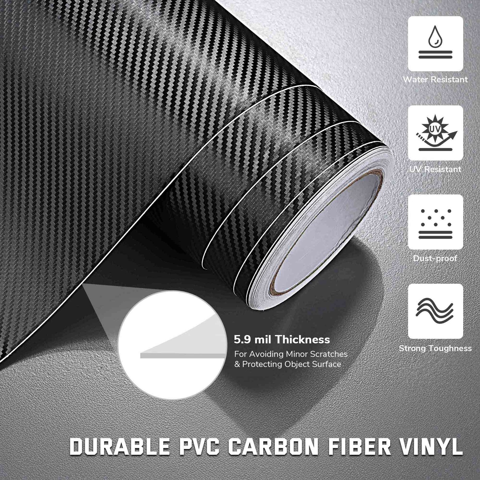 Yescom 5×50 FT 3D Carbon Fiber Vinyl Wrap Film Roll w/ Air Release UV Resistant