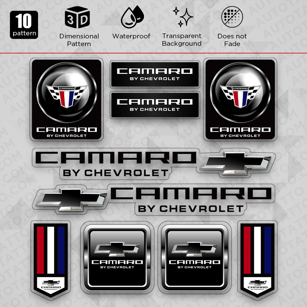 Chevy Camaro Nameplate Sport Car Logo Sticker Vinyl 3D Decal Stripes Decor Set