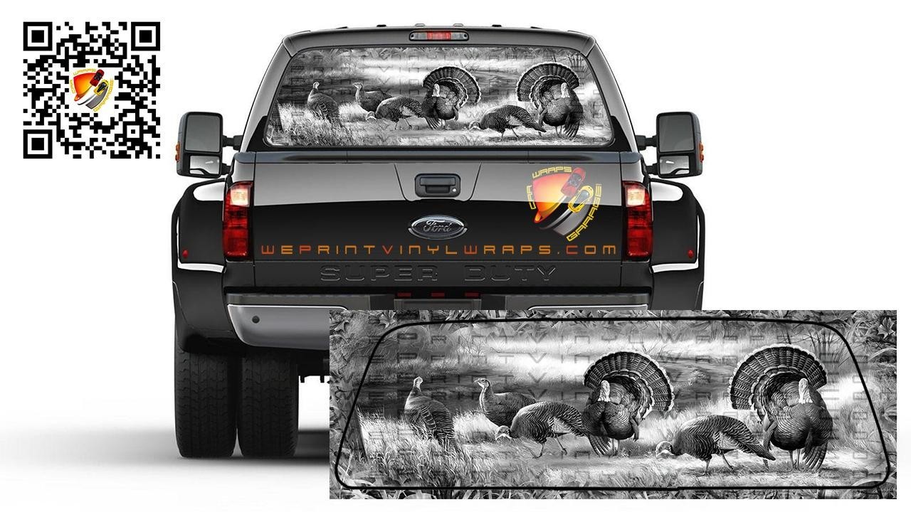 Black and White Hunting Turkey Gobbler Rear Window Perf Graphic Decal Sticker