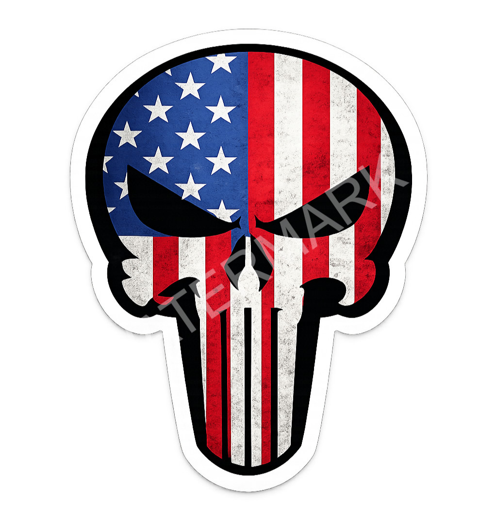 Punisher Style Skull Vinyl Decal Sticker American Flag Car Truck Window 24
