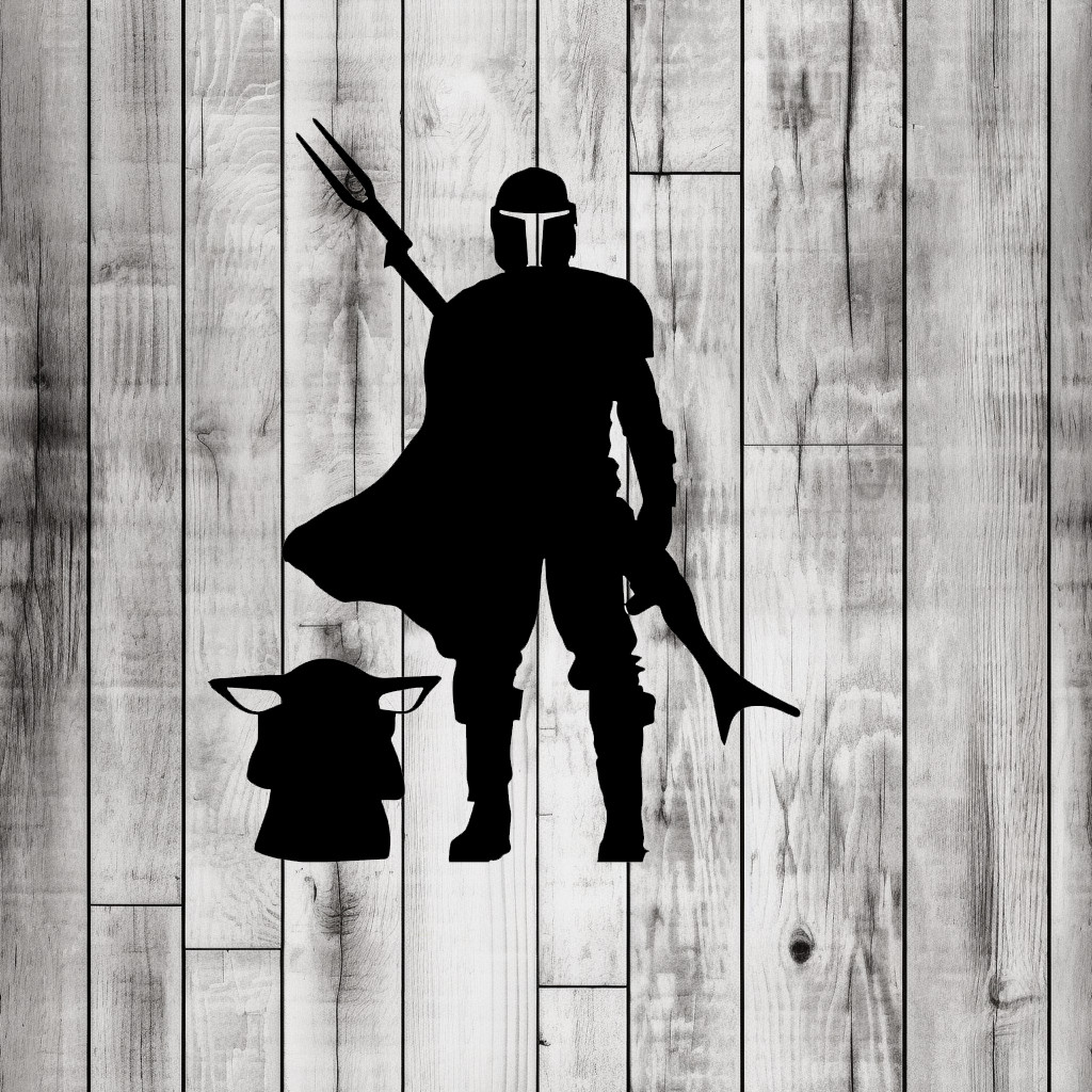 Mando and Grogu Silhouette Vinyl Decal Sticker Baby Yoda Car Truck Window
