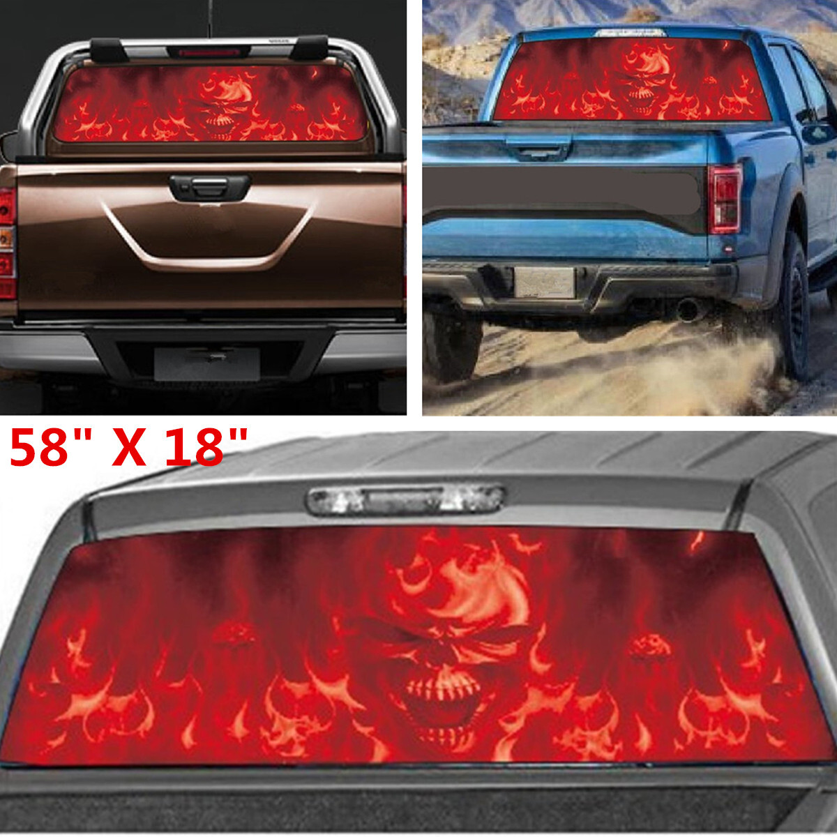 Car Rear Window Sticker DIY Flaming Skull Graphics Tint Vinyl Perforated Decal