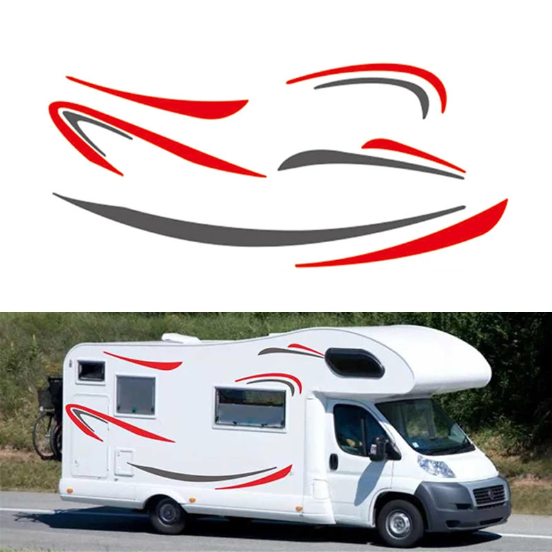 2PCS/SET Car Red+Grey Stripe Decal Stickers For Caravan Travel Camper Van RV BUS