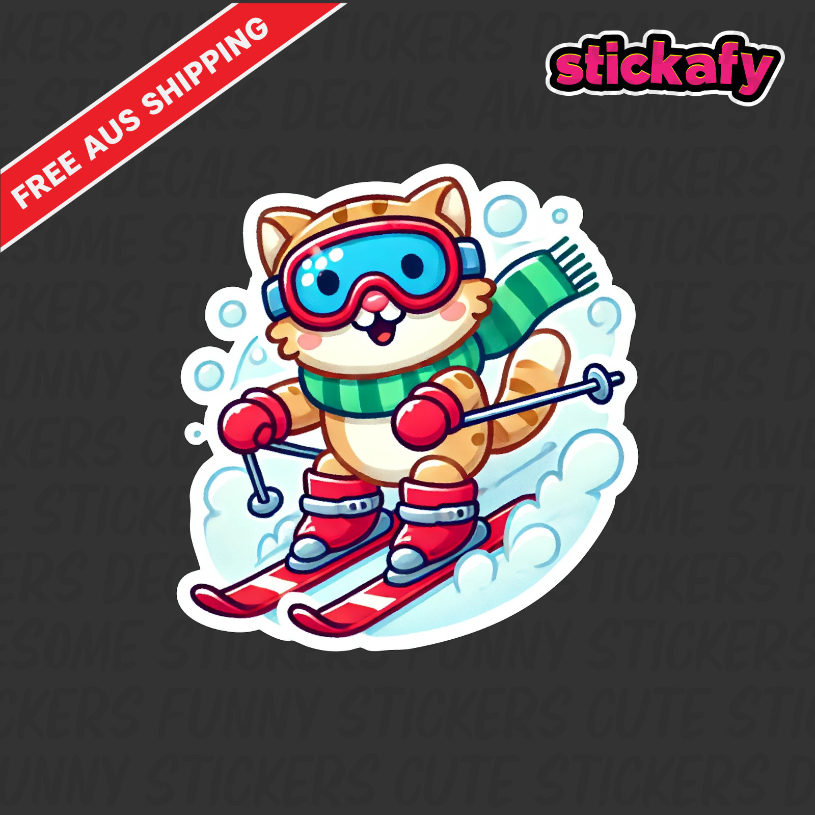 Skiing Cat Sticker | Vinyl Car Decal Funny Aussie Meme Adult 4wd 4×4 Snow Sport