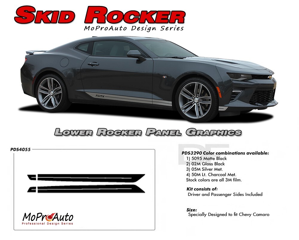 SKID ROCKER 2016-2018 Chevy Camaro Side Decals Rocker Stripes 3M Pro Series