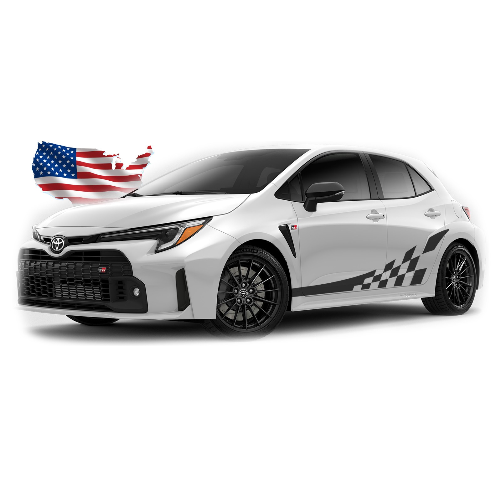 Checkered Flag Side Stripes Vinyl Decal – For 2020-2026 Toyota Corolla GR & Base
