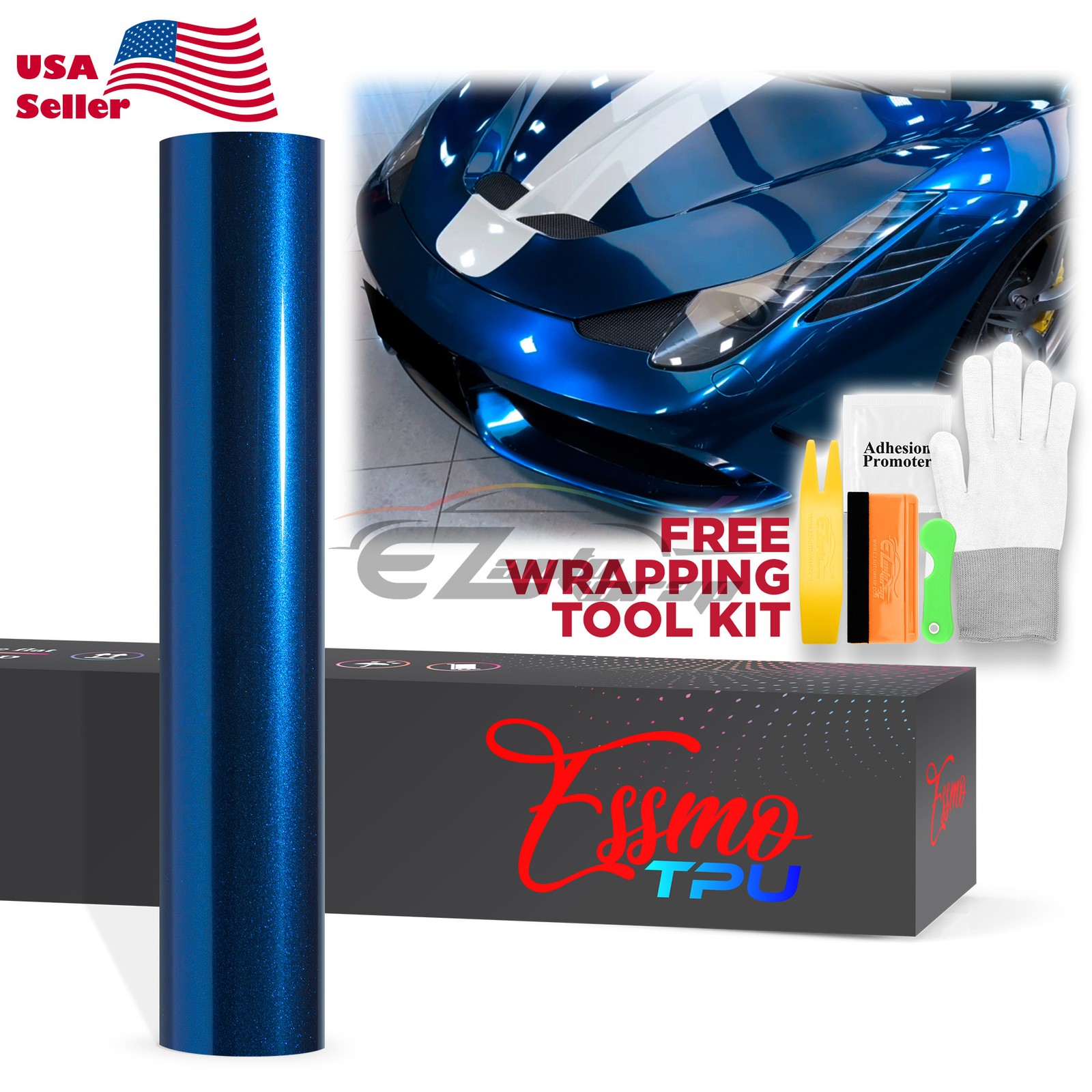 Gloss Metallic Diamond Blue PPF TPU Paint Protection Film Dry Wet Car Vinyl Wrap