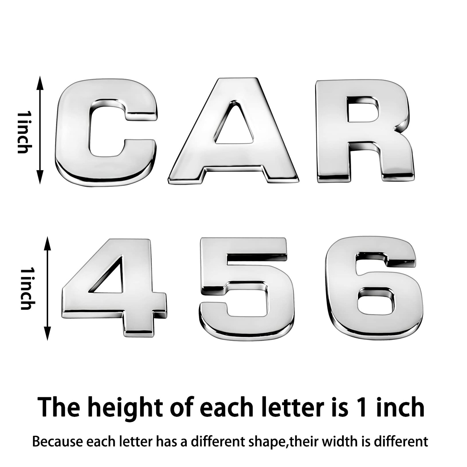 Lamoutor 43Pcs Car Emblem Letters Small size (height 1.1 inches), A-Silver