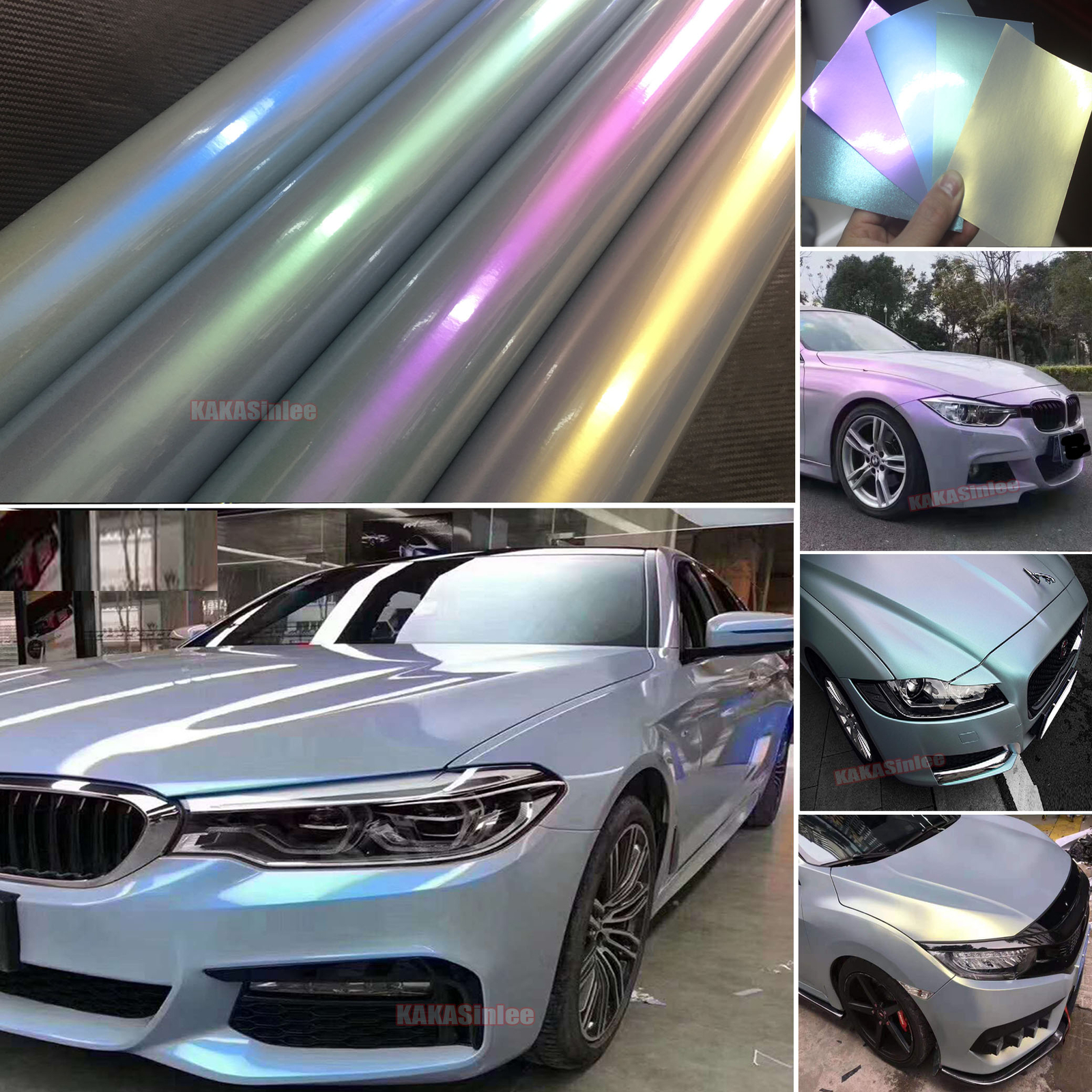 Flat Satin Pearl Glitter Metal Chameleon Chrome Car Vinyl Wrap Sticker Strips AB