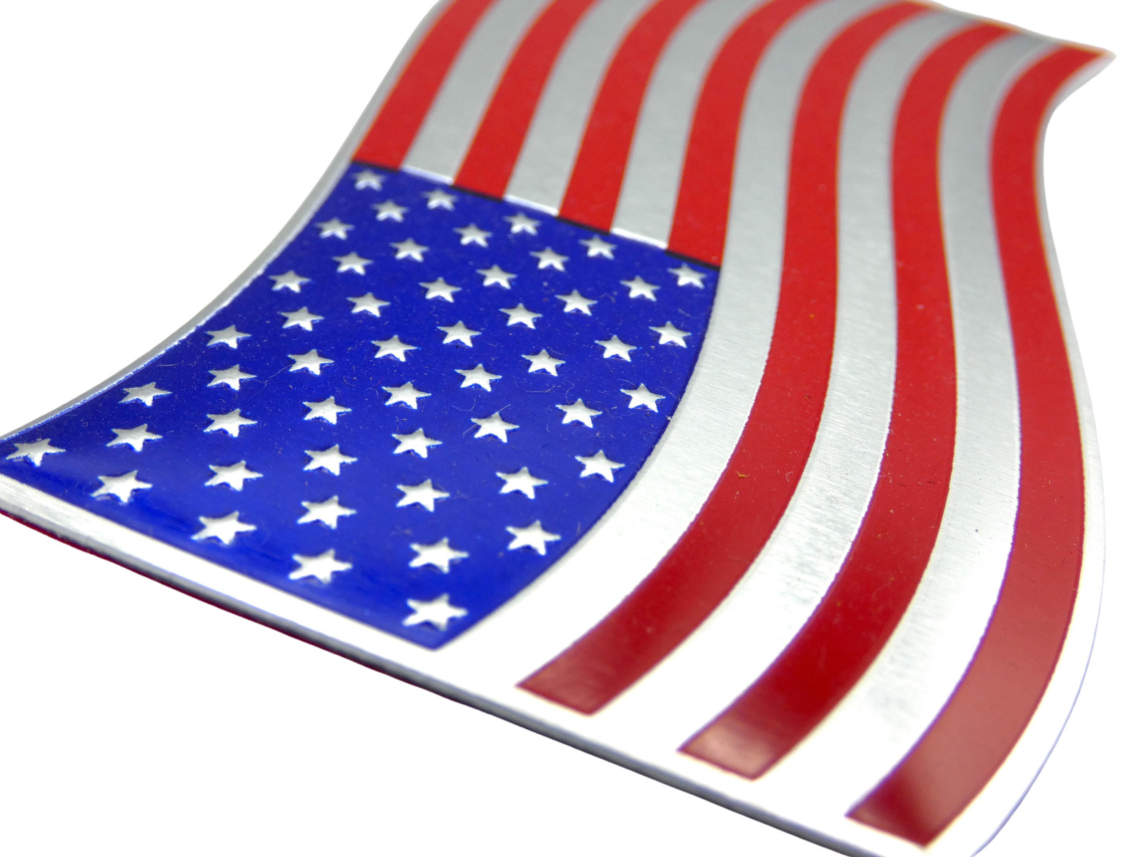 ALUMINUM US American Flag Decal Sticker Car, Motorcycle, Patriotic WAVY