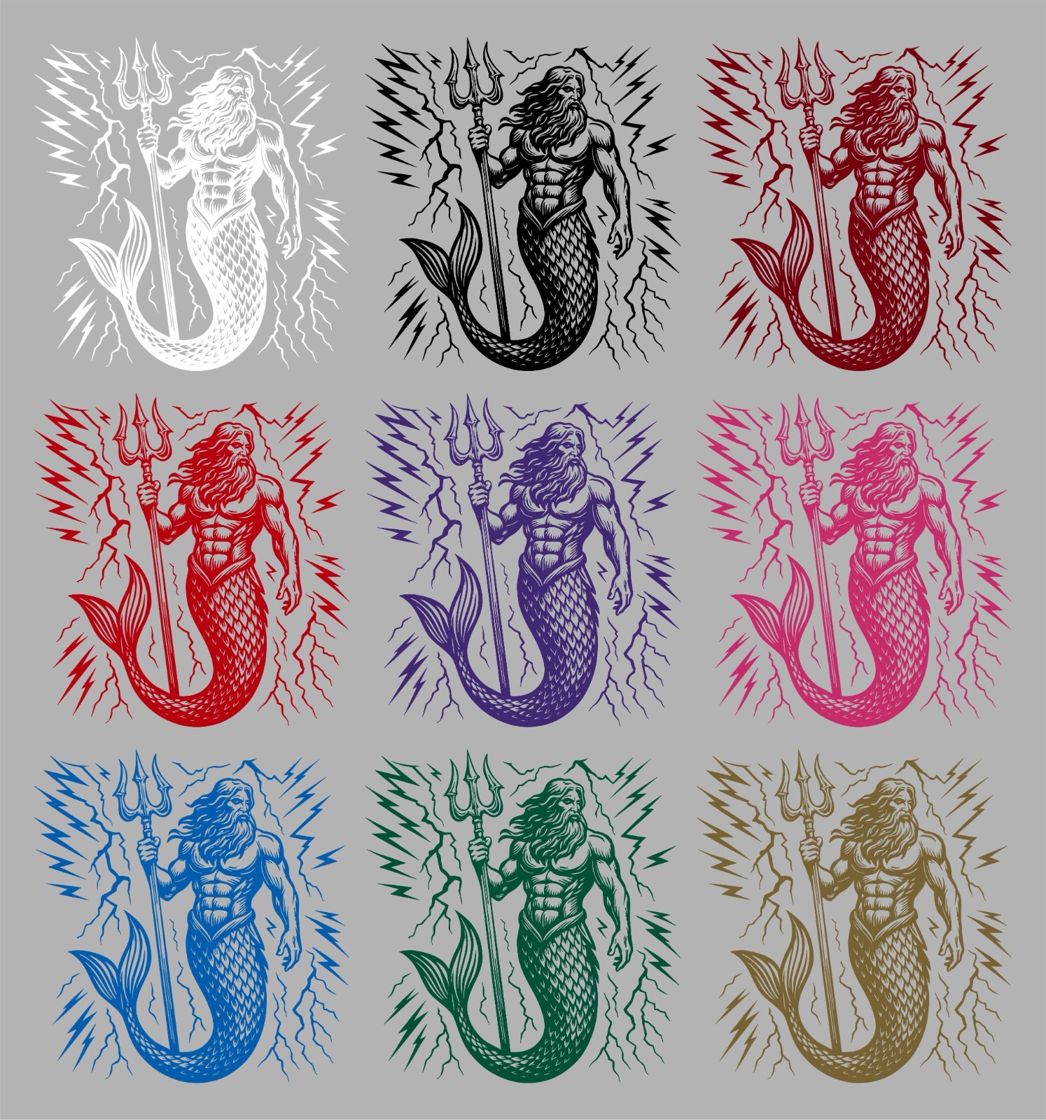 Poseidon Mermaid Aqua Man King Neptune Lighting Fantasy Vinyl Decal Sticker