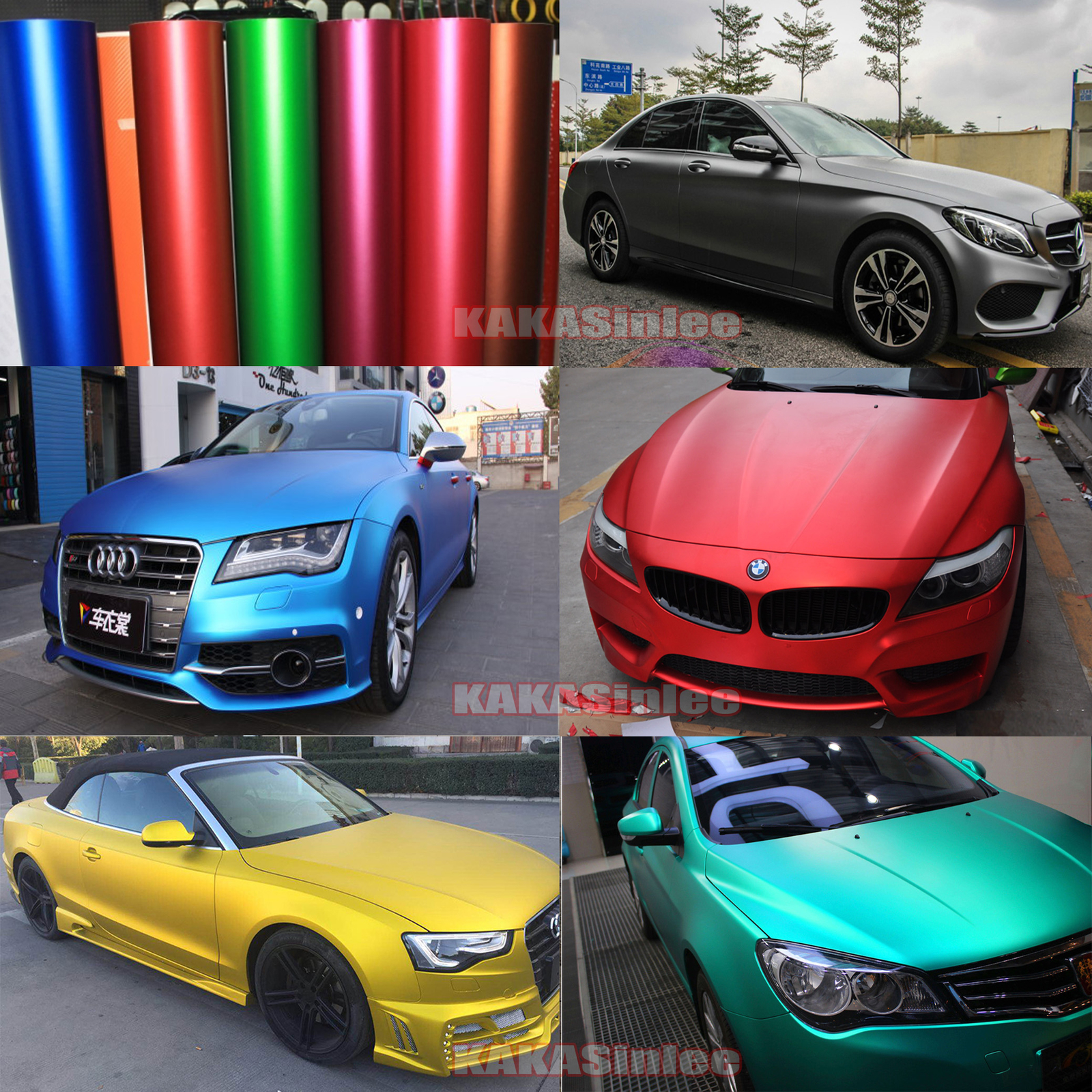 10 Colors – Car Stretch Satin Matte Metallic Chrome Vinyl Wrap Sticker Film CF