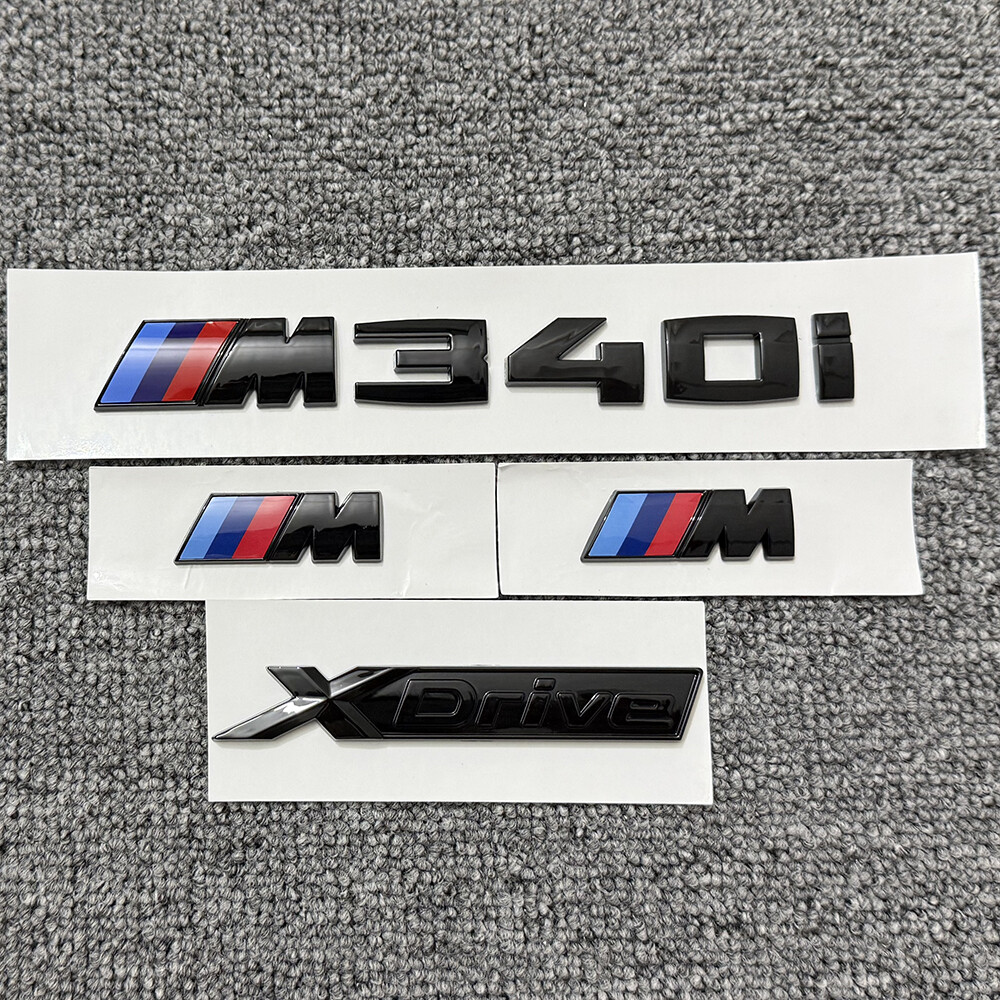 For Car 3 Series Black Emblem M340i+XDrive+M x2 Rear Trunk Fender Sport Badge
