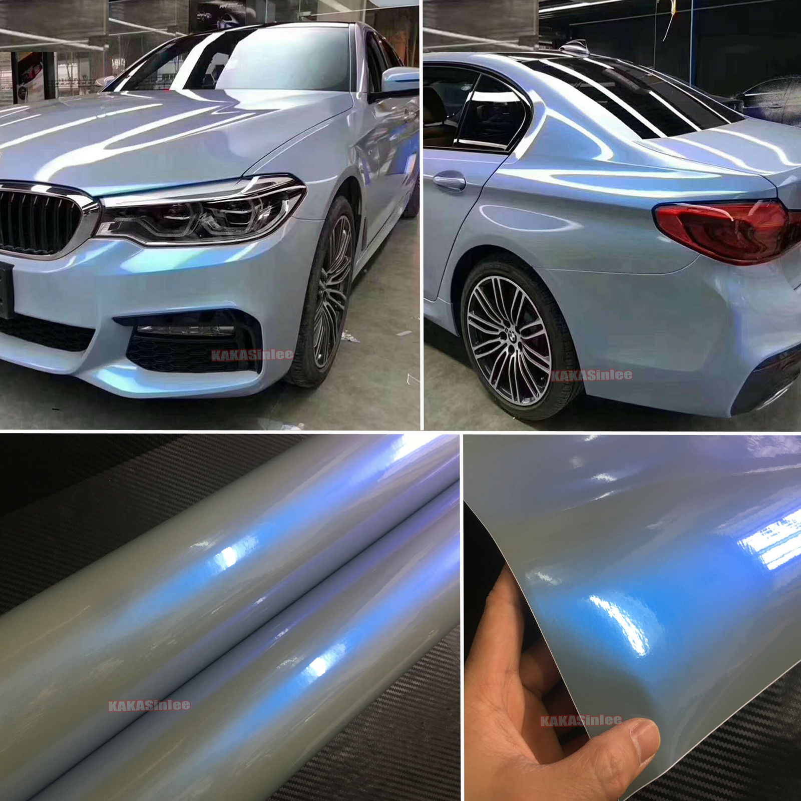 Grey to Blue Chameleon Pearl Metallic Glossy Chrome Car Vinyl Wrap Sticker CFUS