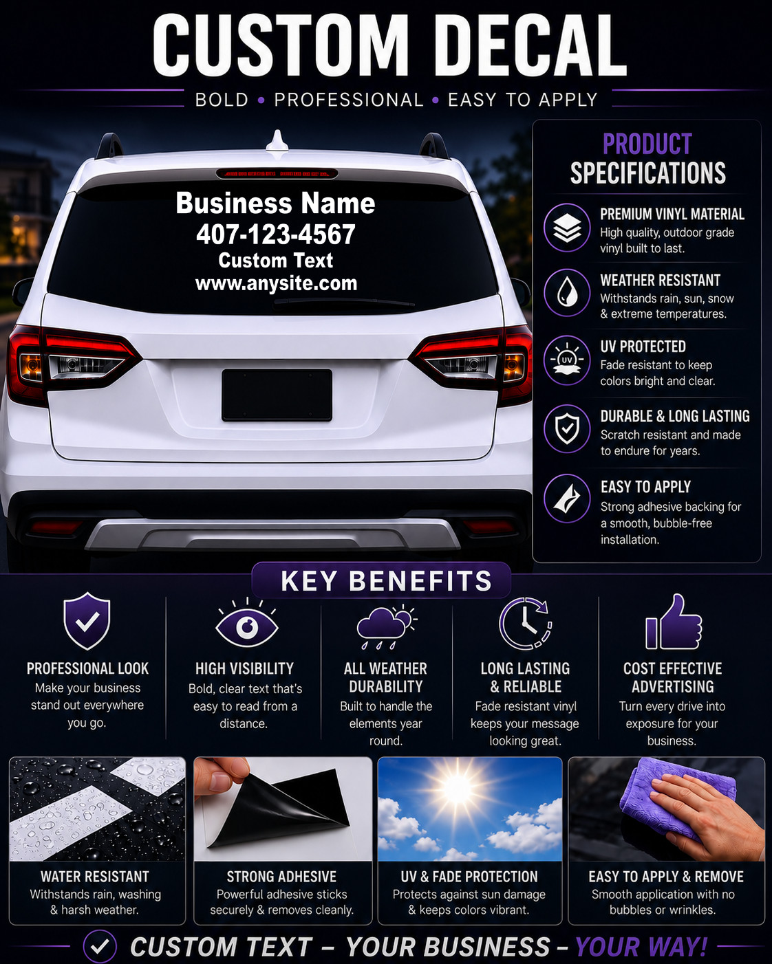 Personalized Custom Business Name Vinyl Window Lettering Decal Truck Car Sign